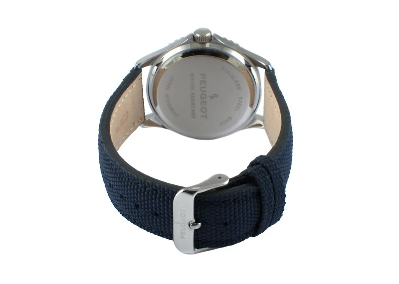 Peugeot Men's 42mm Sport Bezel Watch with Blue Dial and Canvas Strap