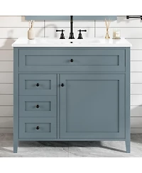 Casainc Bathroom Vanity with Sink 3 Drawers Adjustable Shelf Freestanding Storage Cabinet