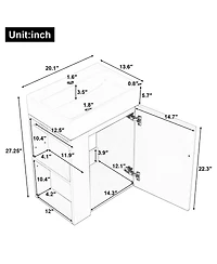 Casainc Bathroom Vanity with Ceramic Sink Diamond Pattern Door and Gold Handle