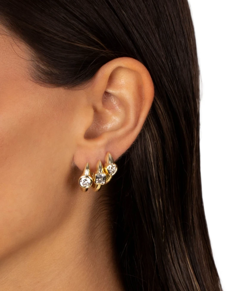 by Adina Eden Cubic Zirconia Gold Plated Gold Plated Emerald Bezel Huggie Earrings