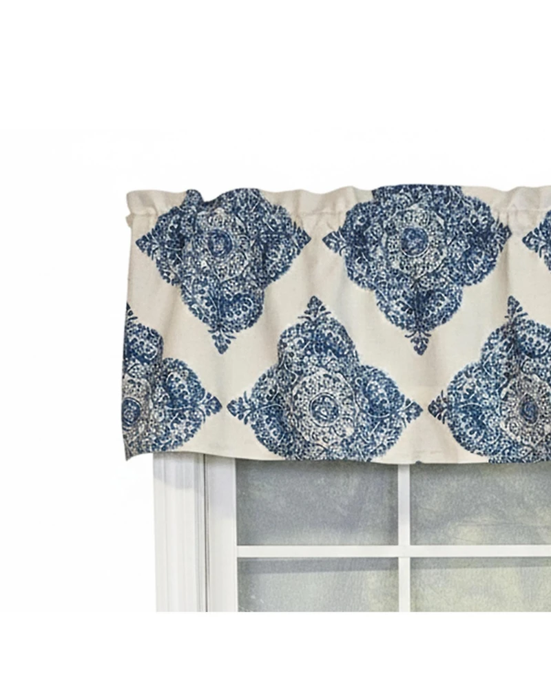 Rlf Home 100% Cotton High Quality Lazaro Tailored Window Valance with 1.5" Rod Pocket 50" W X 12" L Blue