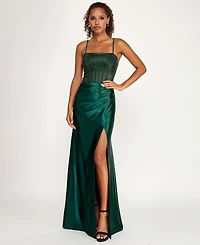 City Studios Juniors' Square Neck Side Slit Gown