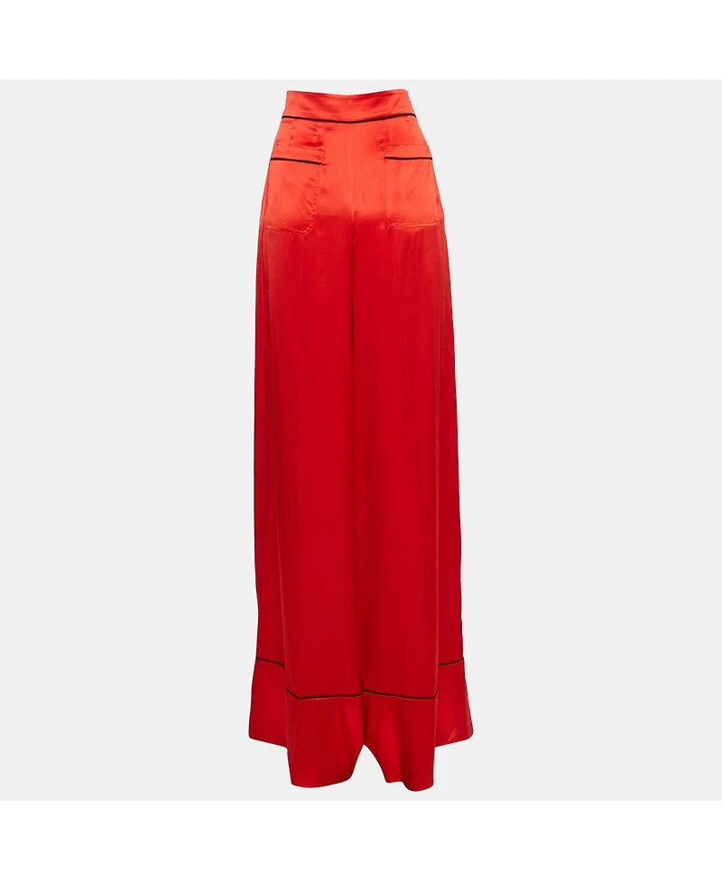 Pre-Owned Alexander Mcqueen Women's Red Satin Silk Wide-Leg Pants
