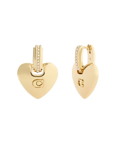 Coach Faux Cultivated Pearl Signature Puffy Heart Charm Drop Earrings