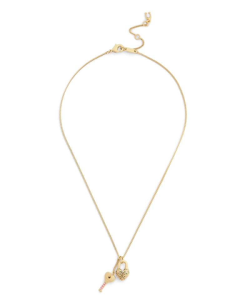 Coach Faux Stone Charming Charms Signature Padlock Key Pendant Necklace