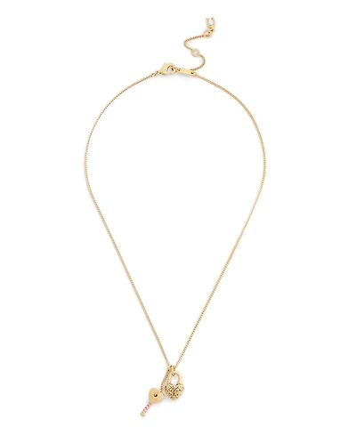 Coach Faux Stone Charming Charms Signature Padlock Key Pendant Necklace