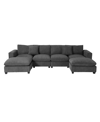 WestinTrends 128" Corduroy Modular U-Shaped Sectional Couch and Chaise With Usb/Type-c Ports and Side Pockets