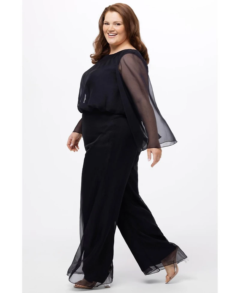 Celebrations by Sydney's Closet Women's Scoop Neck Wide Leg Jumpsuit with Sleeves