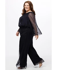 Celebrations by Sydney's Closet Women's Scoop Neck Wide Leg Jumpsuit with Sleeves