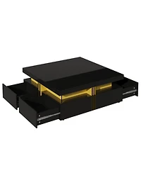 Streamdale Modern Glossy Square Storage Coffee Table with 4 Drawers, 43.3", Black