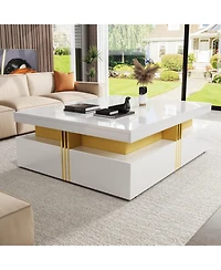 Streamdale Modern Glossy Square Storage Coffee Table with 4 Drawers, 43.3", Black