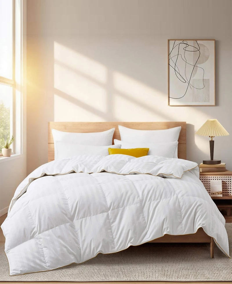 Unikome 500 Thread Count Cotton Fabric Classic Stripped All Season White Goose Down Fiber Comforter, Twin