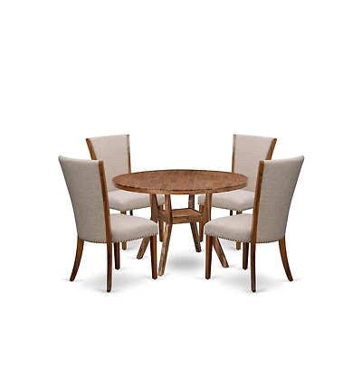 Luxe by East West Furniture 5 Piece Dining Set For 4 Includes 48" Round Table In Light Tan Color