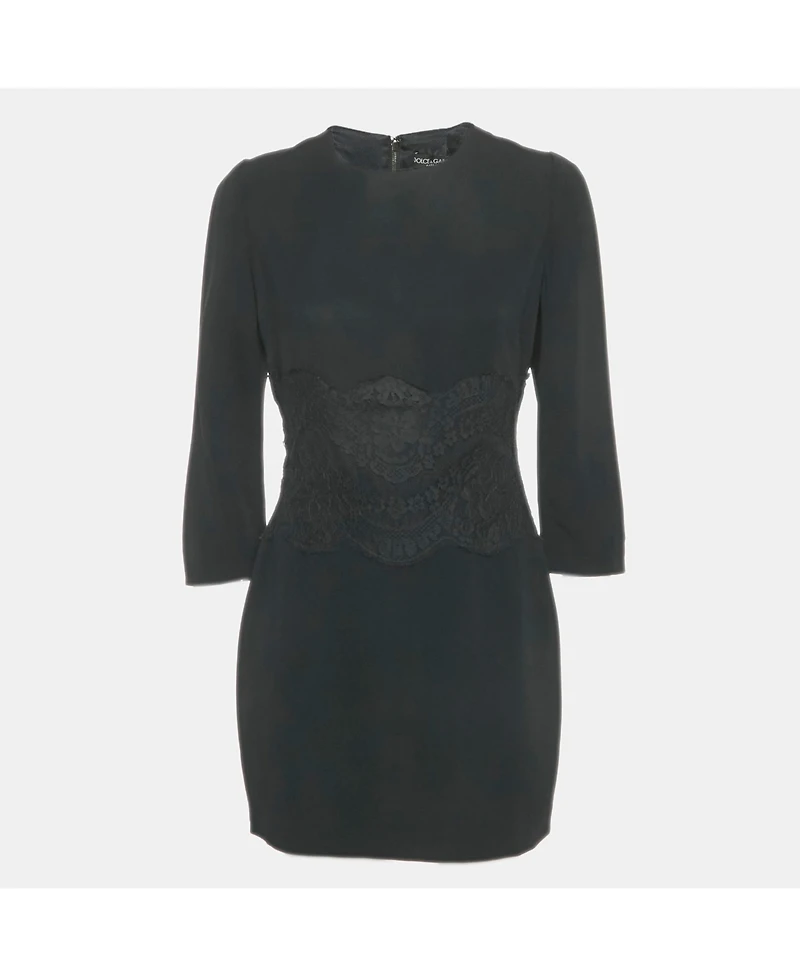 Pre-Owned Dolce & Gabbana Women's Black Crepe Lace Detail Mini Dress
