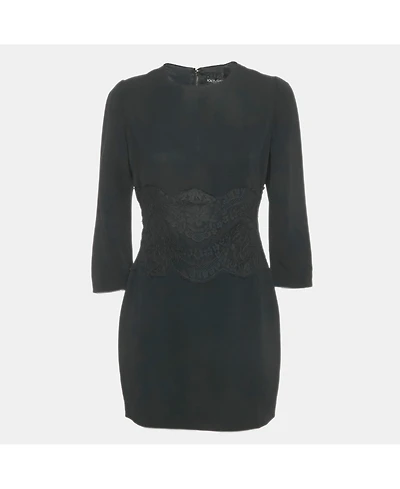 Pre-Owned Dolce & Gabbana Women's Black Crepe Lace Detail Mini Dress