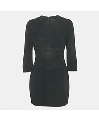 Pre-Owned Dolce & Gabbana Women's Black Crepe Lace Detail Mini Dress