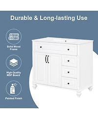 Casainc Solid Wood Vanity with Sink 3 Drawers 2 Doors Flip Drawer