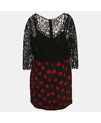 Pre-Owned Dolce & Gabbana Women's Black Lace And Polka Dot Print Silk Mini Dress