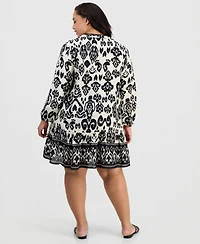 Raviya Plus Printed Button-Down Swim Cover Up Dress