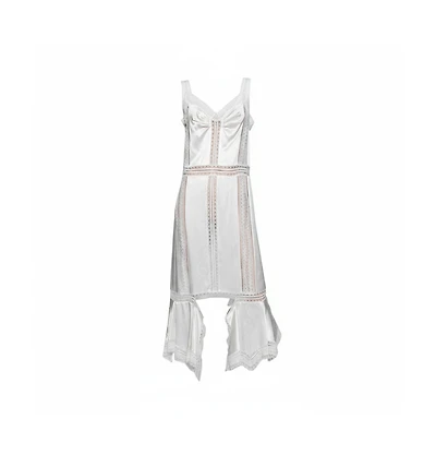 Pre-Owned Burberry Women's White Satin Silk & Chantilly Lace Sleeveless Slip Dress