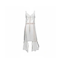 Pre-Owned Burberry Women's White Satin Silk & Chantilly Lace Sleeveless Slip Dress