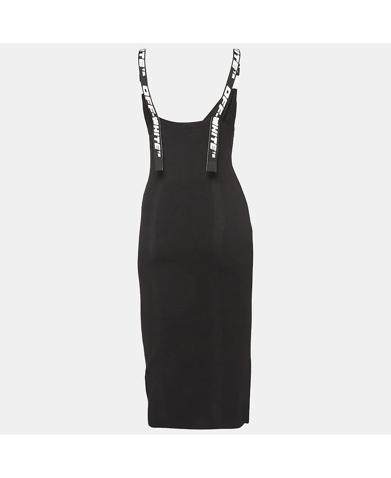 Pre-Owned Off-White Women's Black Rib Knit Logo Strap Fitted Short Dress