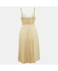Pre-Owned Burberry Women's Beige Lace And Crepe Pleated Stud Detail Short Slip Dress
