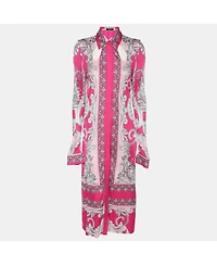 Pre-Owned Versace Women's Pink/silver Satin Baroque Cutout Midi Shirt Dress
