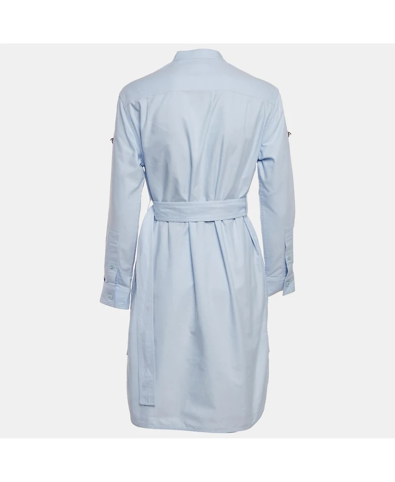 Pre-Owned Burberry Women's Blue Cotton Belted Short Shirt Dress