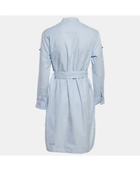 Pre-Owned Burberry Women's Blue Cotton Belted Short Shirt Dress