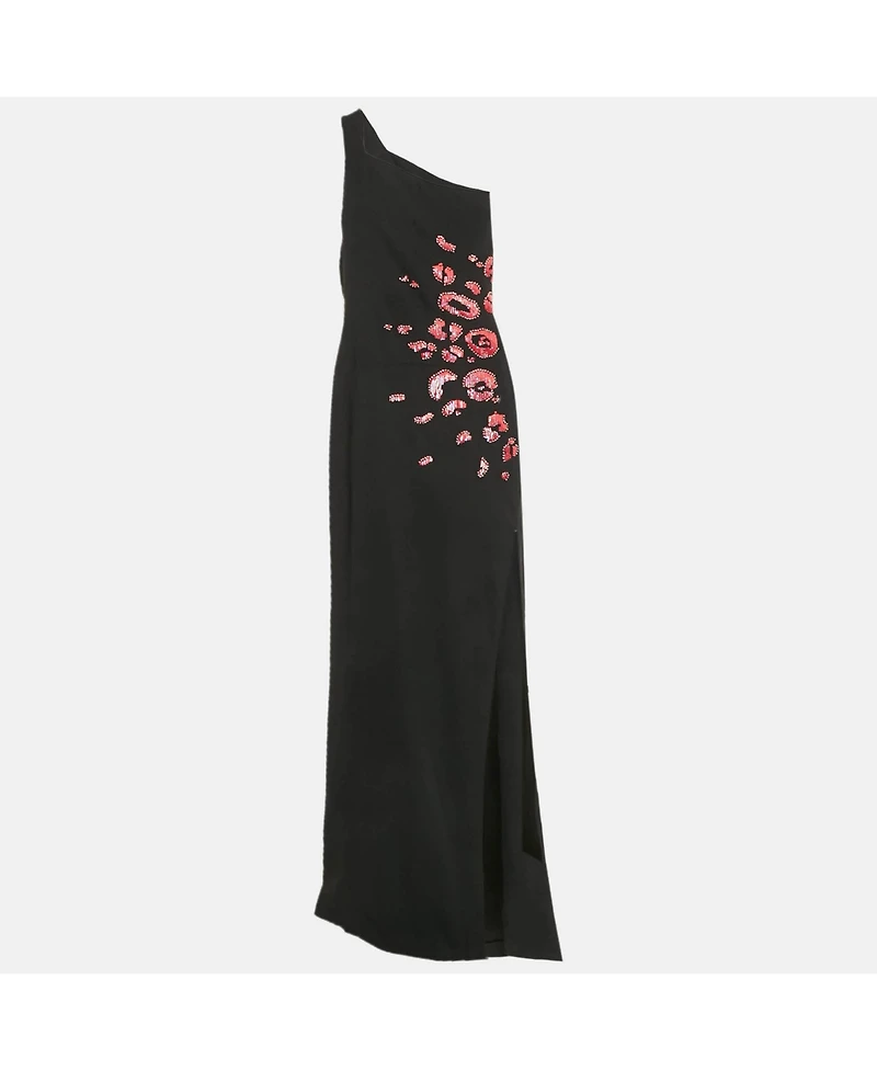 Pre-Owned Versace Women's Collection Black Embellished Crepe One-Shoulder Maxi Dress