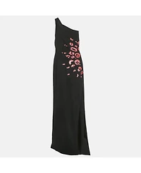 Pre-Owned Versace Women's Collection Black Embellished Crepe One-Shoulder Maxi Dress