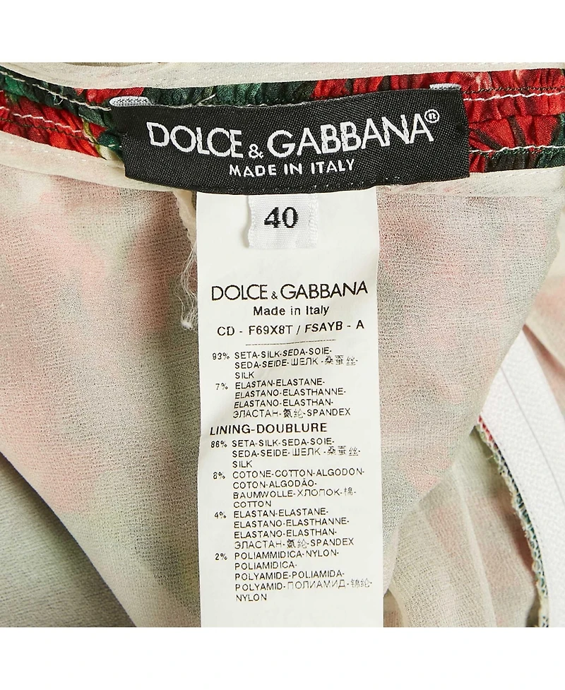 Pre-Owned Dolce & Gabbana Women's Red Geranium Print Silk Chiffon Ruched Dress