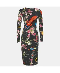 Pre-Owned Dolce & Gabbana Women's Black Printed Silk Midi Dress