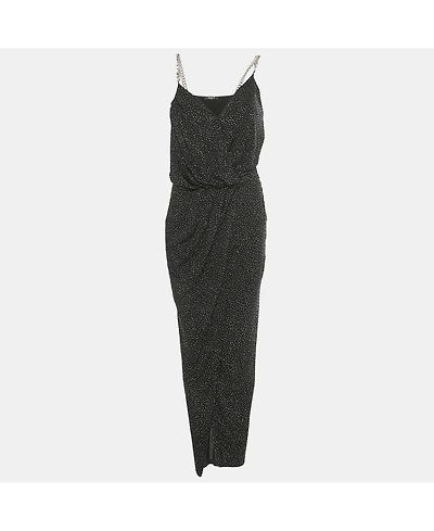 Pre-Owned Balmain Women's Black Studded Jersey Metallic Strap Maxi Dress