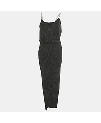 Pre-Owned Balmain Women's Black Studded Jersey Metallic Strap Maxi Dress