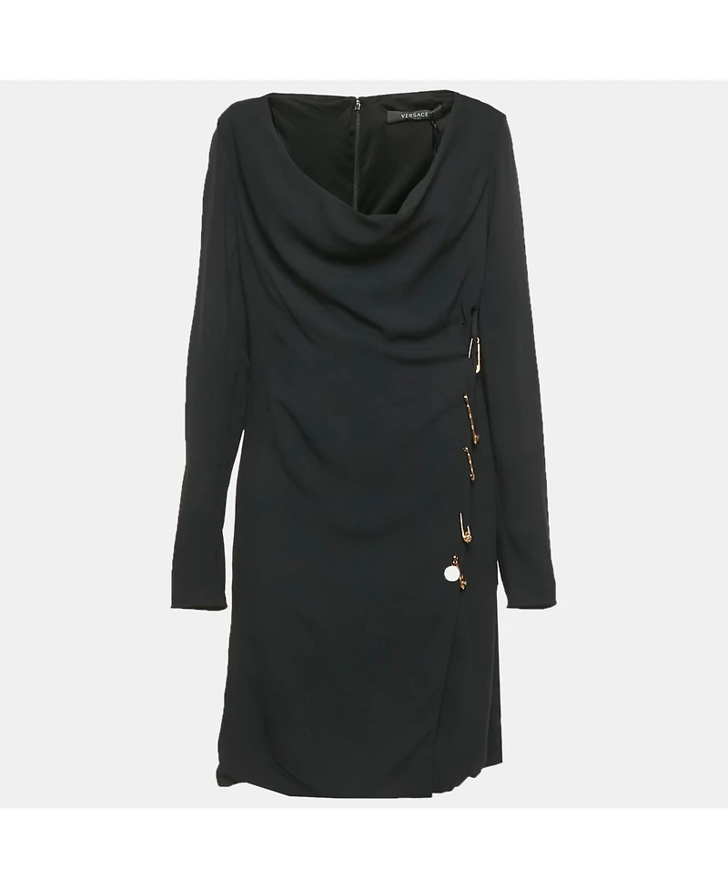 Pre-Owned Versace Women's Black Crepe Medusa Pin Detail Short Dress