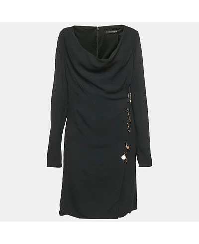 Pre-Owned Versace Women's Black Crepe Medusa Pin Detail Short Dress
