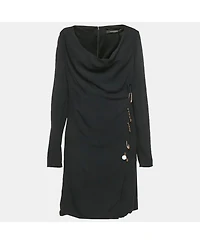 Pre-Owned Versace Women's Black Crepe Medusa Pin Detail Short Dress