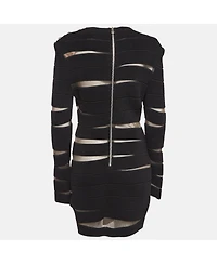 Pre-Owned Balmain Women's Black Open Knit Long Sleeve Mini Dress