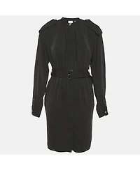 Pre-Owned Burberry Women's Black Chiffon Belted Midi Dress