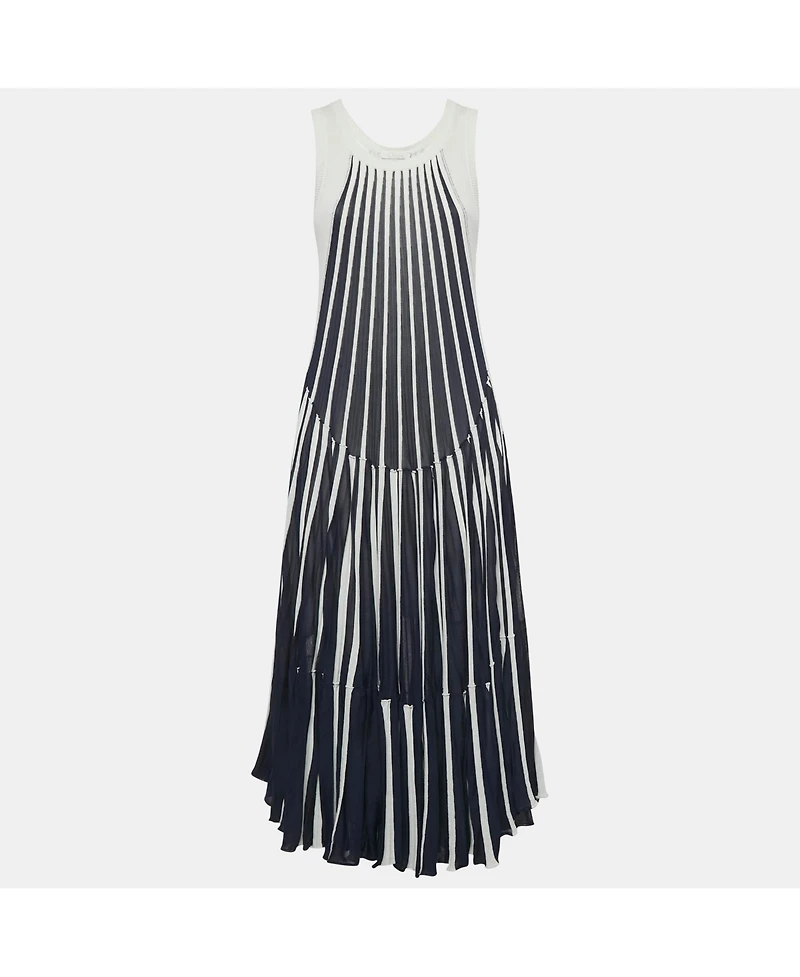Pre-Owned Chloe Women's Navy Blue White Vertical Stripe Cotton Knit Midi Dress