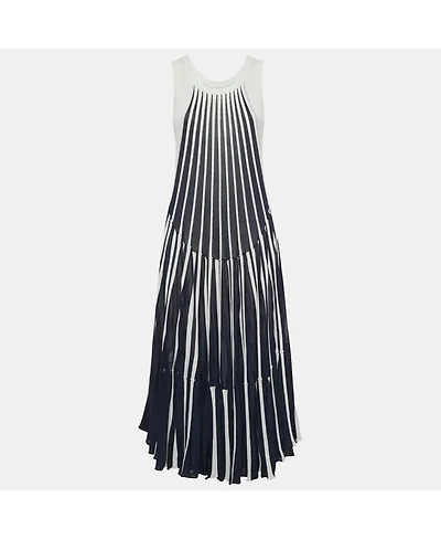 Pre-Owned Chloe Women's Navy Blue White Vertical Stripe Cotton Knit Midi Dress