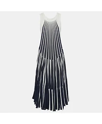 Pre-Owned Chloe Women's Navy Blue White Vertical Stripe Cotton Knit Midi Dress
