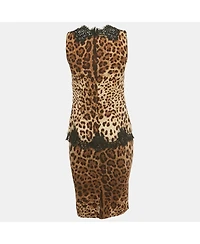 Pre-Owned Dolce & Gabbana Women's Brown Animal Print Lace Detail Top & Skirt Set