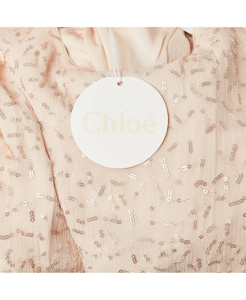 Pre-Owned Chloe Women's Light Orange Sequin Detail Silk Cut-Out Dress