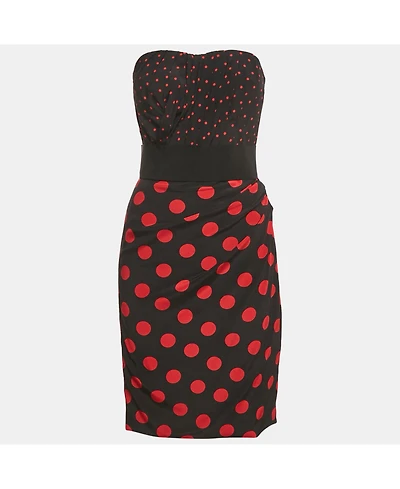 Pre-Owned Dolce & Gabbana Women's Black Polka Dots Print Silk Strapless Mini Dress