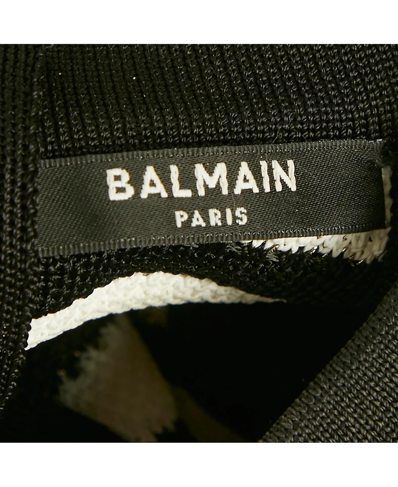 Pre-Owned Balmain Women's Black/ White Striped Rib Knit Mini Bodycon Dress