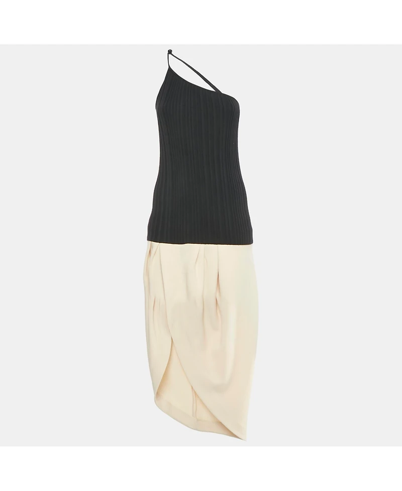 Pre-Owned Jacquemus Women's Black/beige Rib Knit And Cotton Asymmetric Midi Dress