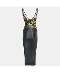 Pre-Owned Versace Women's Jeans Couture Black Printed Jersey Cut- Out Midi Dress